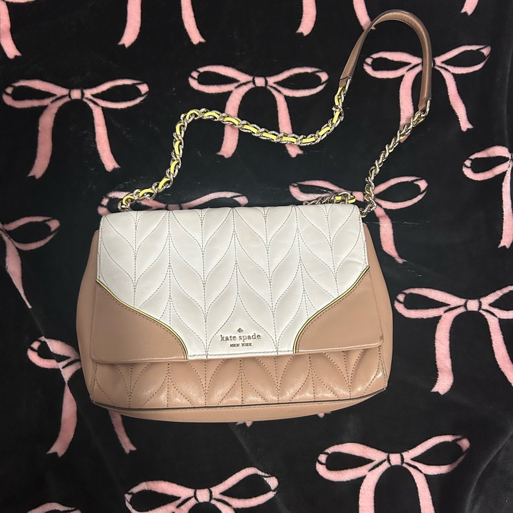 Kate Spade Cream and Tan Quilted Shoulder Bag